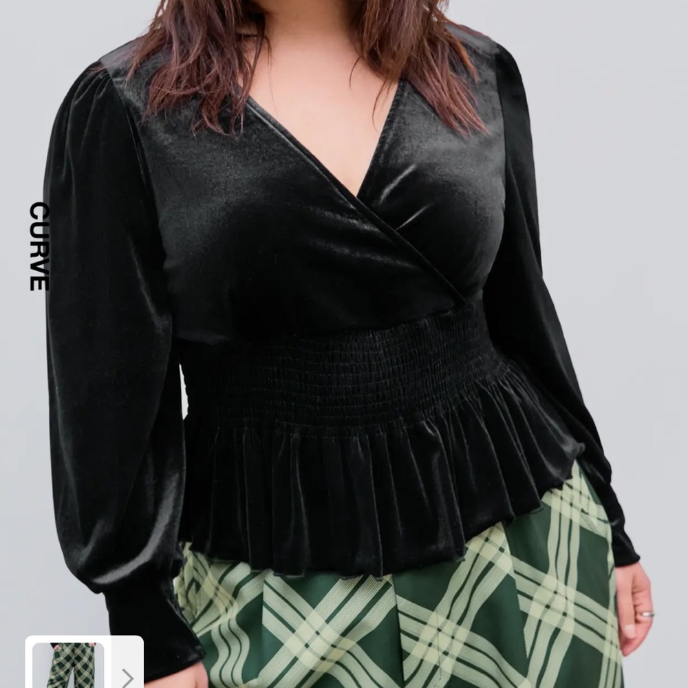 Glitter velvet v neck ruffle long sleeve top